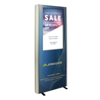 Vue de droite du totem de vente au détail Armagard avec affichage dynamique publicitaire installé