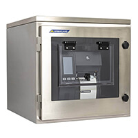 Vue avant gauche de l’armoire imprimante Zebra ZT620 pour salle blanche pour les zones de lavage intensif