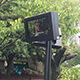 Un caisson mural extérieur 43 pour écrans monter au poteau dans un parc