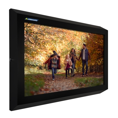 Vue de face gauche du coffre de protection TV mural Armagard