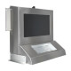 Coffret pour HMI ATEX avec clavier à membrane étanche et supports de montage Vue latérale droite du coffret pour HMI ATEX avec clavier à membrane et supports de montage