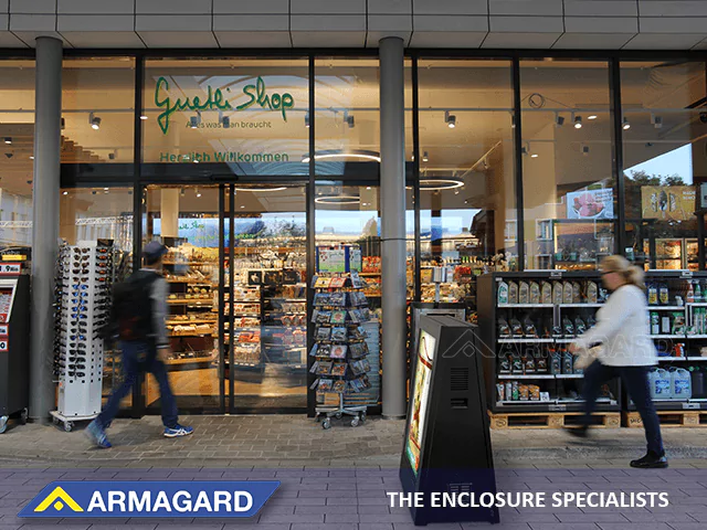 Visualisez la Gamme de Produit eStopper à l'extérieur d'un magasin Gamme de Produit eStopper à l'extérieur d'un magasin