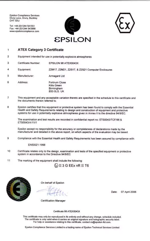 Zone 2 Certificate
